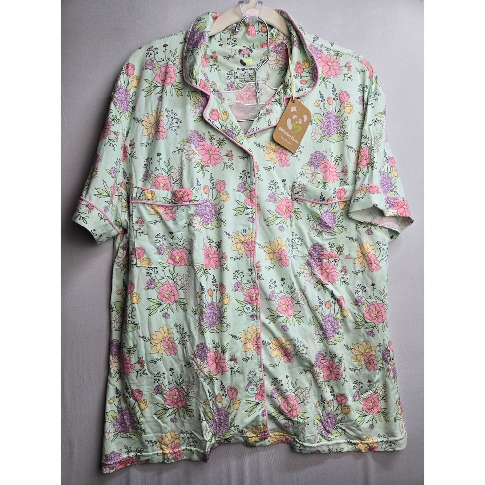 Bellabu Bear Bamboo Pajama Set XXL Mint Green Floral Short Sleeve Top and Shorts